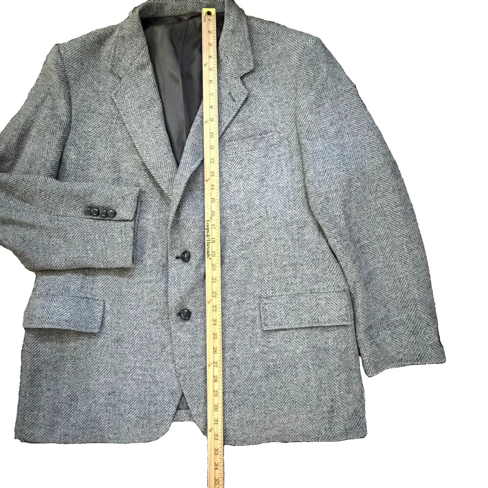 Vintage Men's 46L Kuppenheimer Tweed Herringbone Gray Wool Blazer Kupp Jacket